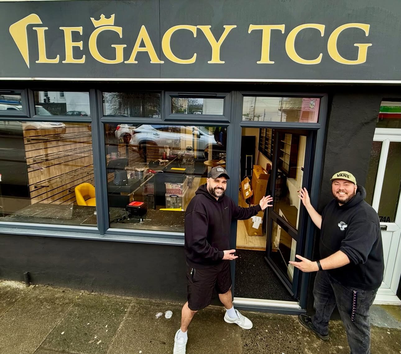 Lee and Steve outside Legacy TCG on opening day